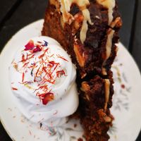 A slice of Cinnamon Swirl with coconut cream at Moore & Moore Cafe in Fremantle