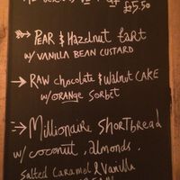 Dessert menu, all vegan!  The millionaire shortbread was delicious :-) at Earth and Stars in Brighton