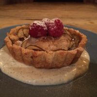 Pear and hazelnut tart with vanilla bean custard. at Earth and Stars in Brighton