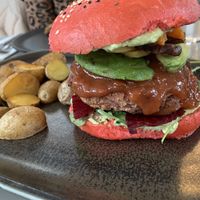 Bad Santa burger with potatoes 🎅🏻🍔🥔 #Veganuary at Vegan's Prague in Prague