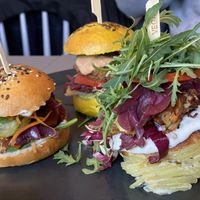Selection of mini burgers   at Vegan's Prague in Prague