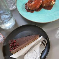 Cake and sweet dumplings at Vegan's Prague in Prague