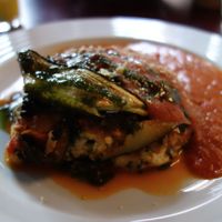 zuccini lasagne with cashew cheese  at Vegan's Prague in Prague