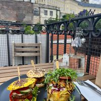 Mini burgers on the roof at Vegan's Prague in Prague