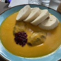 Vegan Tempeh Stew with Dumplings  at Vegan's Prague in Prague