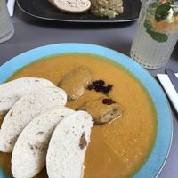 Svickova met dumplings  at Vegan's Prague in Prague