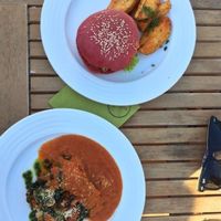 Lentil Burger & Zucchini Lasagne at Vegan's Prague in Prague