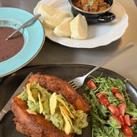 Goulash: a lot of “meat” chunks, sweet potato: very tastyy  at Vegan's Prague in Prague