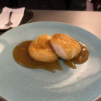 Apricot dumplings: warm, nice texture, delicious dessert   at Vegan's Prague in Prague
