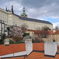 View of Prague castle from the rooftop at Vegan's Prague in Prague