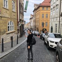 The green banner marks the door to the stairs to the restaurant !  at Vegan's Prague in Prague