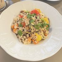 Fried rice with smoked tempeh, shiitake mushrooms and vegetables  at Vegan's Prague in Prague