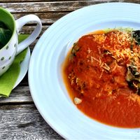 delicious zucchini lasagne & fresh mint tea at Vegan's Prague in Prague