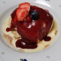 Plum dumpling at Vegan's Prague in Prague