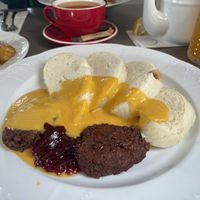 Vegan nobeef tenderloin with bohemian dumplings! Really tasty!  at Vegan's Prague in Prague