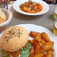 Hamburguesa de lentejas at Vegan's Prague in Prague