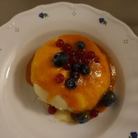 Dessert: Apricot dumpling #Veganuary at Vegan's Prague in Prague