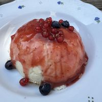 Sweet dumpling with fruit   at Vegan's Prague in Prague