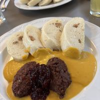 Steak & dumplings  at Vegan's Prague in Prague