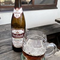 “Semi dark“ Czech beer, very good  at Vegan's Prague in Prague