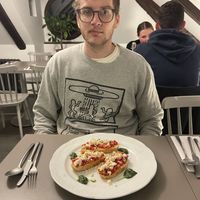 Will, jet lagged and happy to eat again at Vegans Prague!  Delicious and beautiful   at Vegan's Prague in Prague