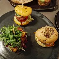 A selection of mini burgers, all very good and flavourful. at Vegan's Prague in Prague