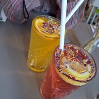 Passionfruit lemonade and raspberry lemonade at Vegan's Prague in Prague