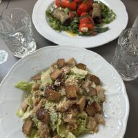 Caesar salad and bell pepper egg plant rolls  at Vegan's Prague in Prague