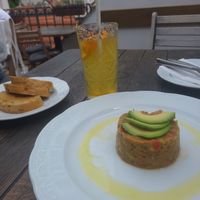 Tomato tarmare with bread( or chips in alternative) at Vegan's Prague in Prague
