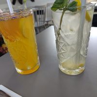 Yuzu ginger lemonade and homemade lemonade at Vegan's Prague in Prague