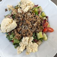 "tuna" salad with vegan feta at Vegan's Prague in Prague
