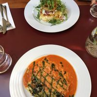 The burger and lasagne  at Vegan's Prague in Prague