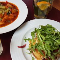 Vegan goulash, GF Burger, homemade lemonade & ice-tea at Vegan's Prague in Prague