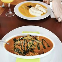 Zucchini lasagne and the traditional Czech dish with dumplings I can’t pronounce  at Vegan's Prague in Prague
