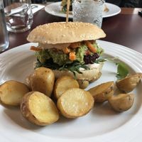 Andy Worhole burger, no fake meat patty in sight! at Vegan's Prague in Prague
