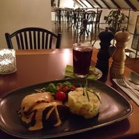 Smoked watermelon with potato salad at Vegan's Prague in Prague