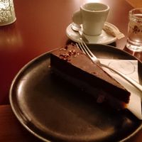 Raw choclate cake with chili at Vegan's Prague in Prague
