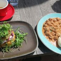 Glutenfree burger and goulash at Vegan's Prague in Prague
