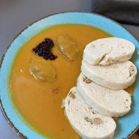 Dumplings with „meat“ and berries,' at Vegan's Prague in Prague