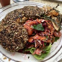 Eggplant burgers with salad  at Eco Eco in Tenerife