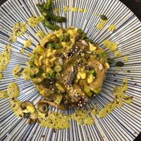 Aubergine and mushrooms at Eco Eco in Tenerife