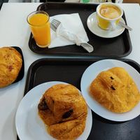 Vegan croissants, coffee and juice at Crois-Sants in Barcelona