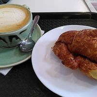 Plain croissant and coffee with soy milk at Crois-Sants in Barcelona