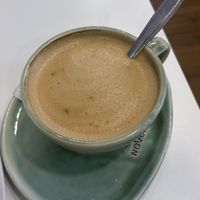 Cafe with soya milk   at Crois-Sants in Barcelona