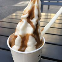 Soy frozen joghurt with warm peanut saucee at YOMARO in Cologne