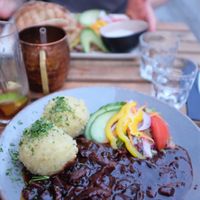 Dark beer Goulash with potato "dumplings" at Steffenhagen in Dresden