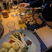 Leberkäse in the back with chips made of bread (surprisingly good! Very crispy) at Steffenhagen in Dresden