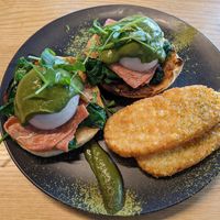Eggs and hash browns at Matcha Mylkbar in St Kilda
