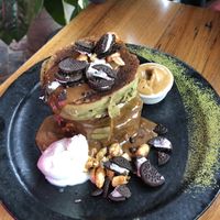 Matcha pancakes (we replaced the chocolate ice cream with the coconut one) at Matcha Mylkbar in St Kilda