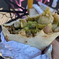 Vegan burrito with vegan chicken at Bumble Bees Baja Grill in Santa Fe